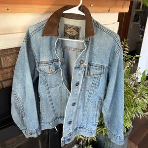 Vintage Express jean jacket w leather collar